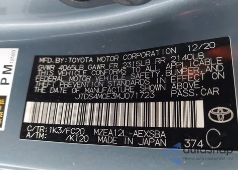 2021 Toyota Corolla Se from USA, damaged, VIN JTDS4MCE3MJ071723